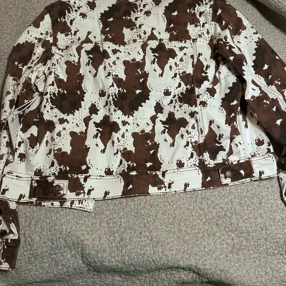 Judy Blue Brown and White Cow Print Jean Jacket - Picture 3 of 3